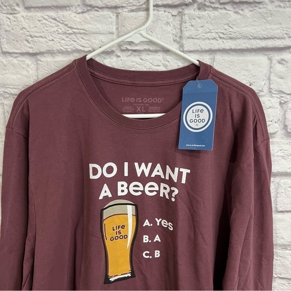 LIFE IS GOOD Men's Do I Want a Beer Long-Sleeve Crusher Tee shirt XL NWT - Picture 2 of 7